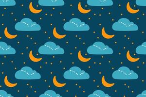 Colorful cloud and moon pattern creating a whimsical nighttime atmosphere vector