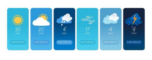 Weather forecast for the week with various conditions and temperatures displayed clearly vector