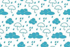 Colorful pattern of clouds and umbrellas with raindrops in a playful design vector