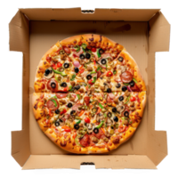 pizza in a cardboard box on a transparent background png