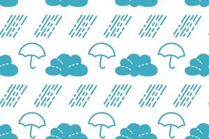 Patterns of umbrellas and clouds on a light background showcasing rainy weather vector