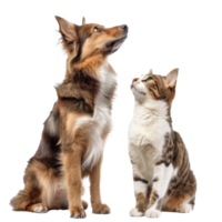 Attentive Dog and Cat Looking Up in Same Direction, standing full body isolate on white background png