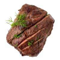 a steak with herbs on top of a transparent background png