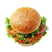 a chicken burger with lettuce and tomatoes on a bun png