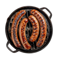 sausages on a grill in a pan on a transparent background png