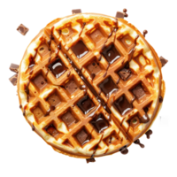 waffle with chocolate and syrup on top, isolated on transparent background png