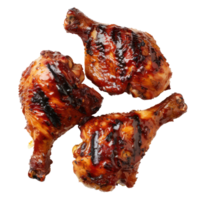 three chicken wings on a grill on a transparent background png