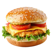 a hamburger with cheese, lettuce and tomato on it png