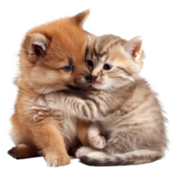 little dog and cat playing together isolate on transparent background png