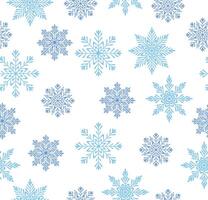 Seamless pattern with snowflakes in cartoon style. Flat illustration of cute snowflakes of different shapes and sizes, isolated on white background. Wrapping paper. Packaging. Winter season.Holiday. vector