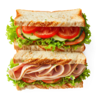 sandwich with ham, lettuce, tomato and cucumber on transparent background png