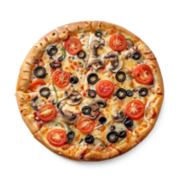 pizza with olives, mushrooms and tomatoes on a transparent background png