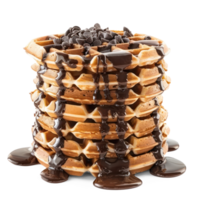 a stack of waffles with chocolate syrup on top png