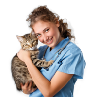 Smiling vet holding a cat isolate on transparent background png