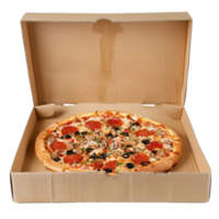 a pizza in a cardboard box on a transparent background png