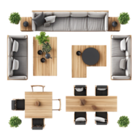 modern living room 3d top view full length isolate on transparent background, png