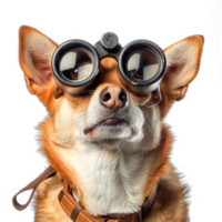 Dog holding Binoculars searching looking observing isolate on transparent background png