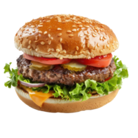 a hamburger with lettuce and tomatoes on a transparent background png