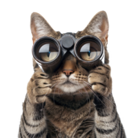Cat holding Binoculars searching looking observing isolate on white background png