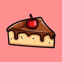 slice of chocolate cheese cake isolated colored drawing line art style design illustration vector