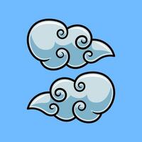 cartoon of two fun clouds isolated colored drawing line art style design illustration vector