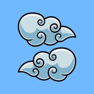 cartoon of two fun clouds isolated colored drawing line art style design illustration