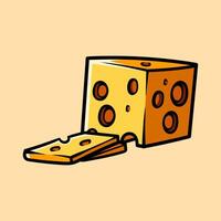 slice of cheese isolated colored drawing line art style design illustration vector