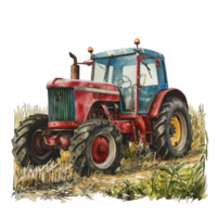 red tractor in fields transparent background png