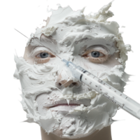 syringe in front of person face covered in chalk transparent background png
