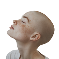 close up of bald girl transparent background png