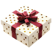 A white gift box with red polka dots png