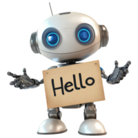 Hello robot holding a sign with the word hello png