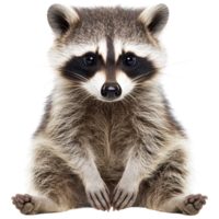 A raccoon sitting on the ground with its eyes closed png