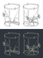 Conical concrete bucket blueprints vector