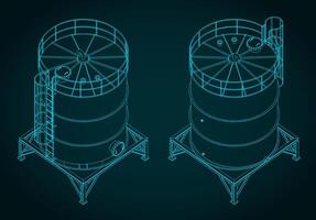Storage tank isometric blueprints vector