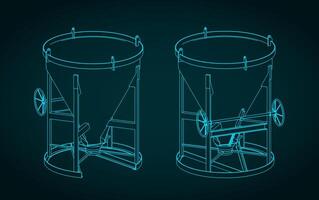 Conical concrete bucket blueprints illustration vector