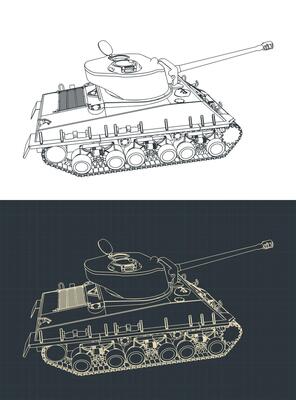 M4 Sherman tank blueprints illustrations