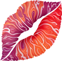 Intimate affection shines with a vibrant colorful kiss mark. . png