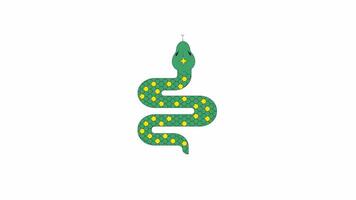 Artistic snake with sparkle on head 2D object animation. Curling reptile scales cartoon 4K , alpha channel. Chinese zodiac animal. Crawling serpent animated flat item on white background video