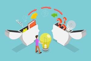3D Isometric Flat Conceptual Illustration of Knowledge Transfer vector