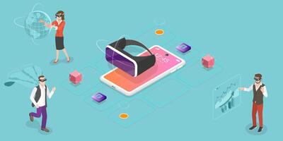 3D Isometric Flat Conceptual Illustration of Mobile VR Headsets vector