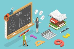 3D Isometric Flat Conceptual Illustration of Mathematics vector