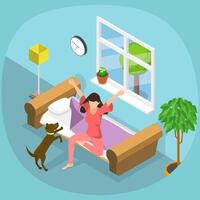 3D Isometric Flat Conceptual Illustration of Waking Up vector