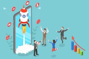 3D Isometric Flat Conceptual Illustration of App Launch vector