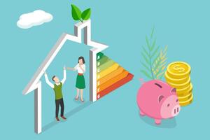 3D Isometric Flat Conceptual Illustration of Energy-Efficient Home vector