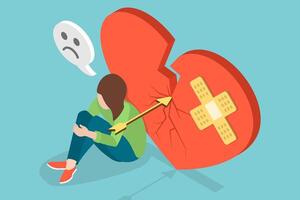 3D Isometric Flat Conceptual Illustration of Broken Heart vector