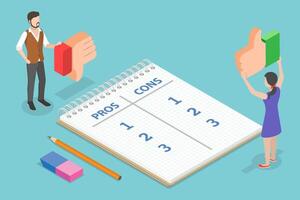 3D Isometric Flat Conceptual Illustration of Pros And Cons vector