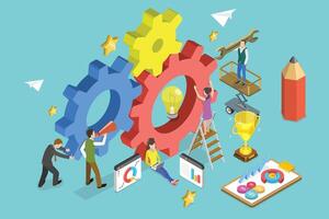 3D Isometric Flat Conceptual Illustration of Teamwork And Cooperation vector