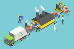 3D Isometric Flat Conceptual Illustration of Recycling Factory vector