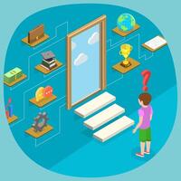3D Isometric Flat Conceptual Illustration of Child Educatioin Choice-Making vector
